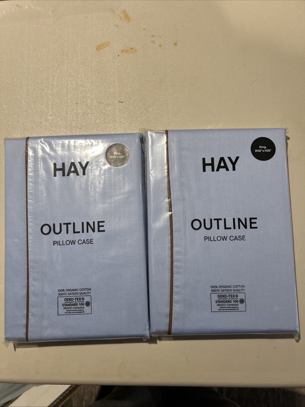 HAY Outline King Pillow Case Soft Blue Organic Cotton 300TC